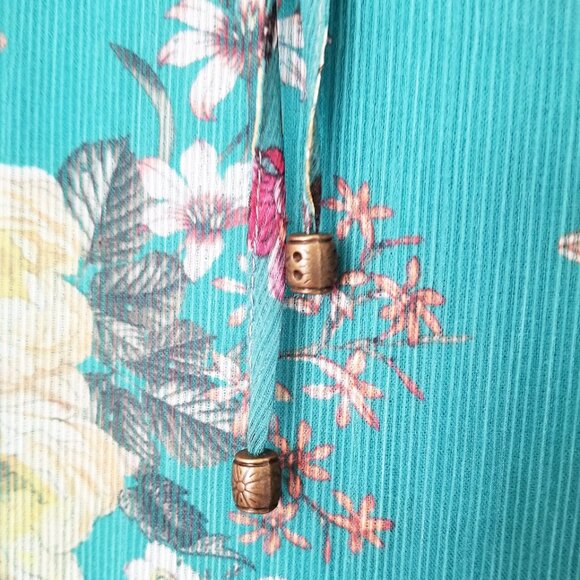 Anthropologie Maeve Emmy Teal Green Floral Tunic Dress S Sheer Chiffon Slip $158 - Picture 13 of 16